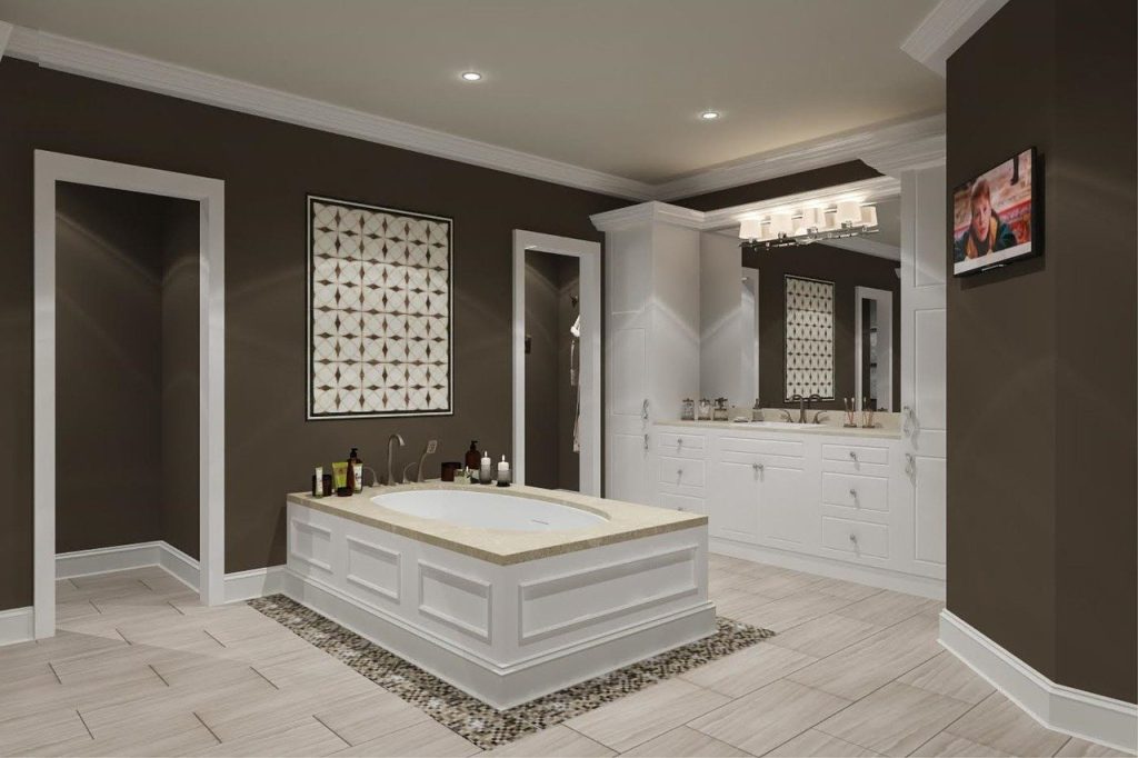 Elegant bathroom with built-in soaking tub